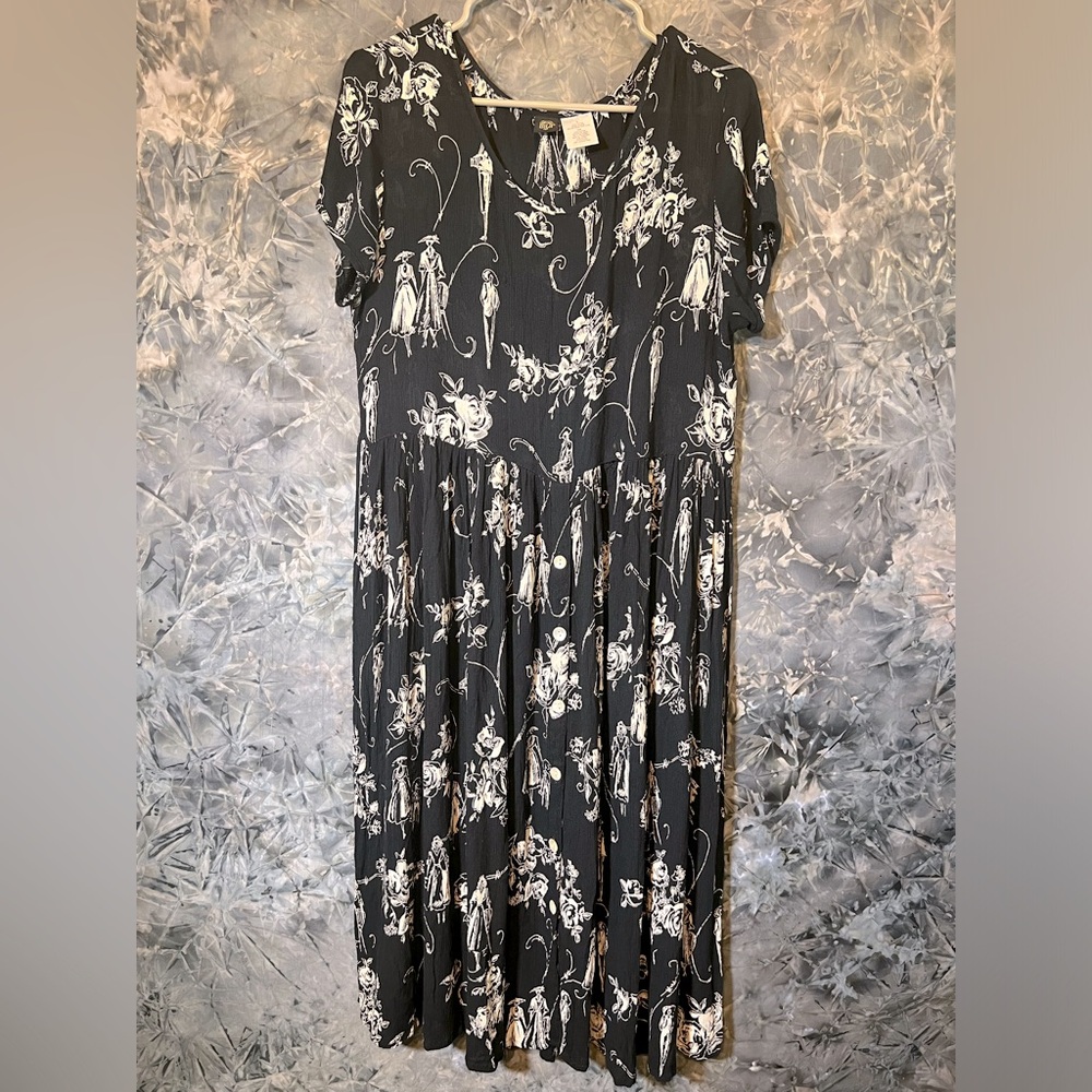 BILA Black & ivory midi peplum flowy dress S